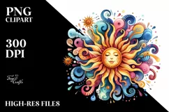 Colorful Watercolor Wimsical Sun, Vibrant Butterfly Clipart Product Image 3