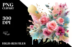Colorful Pink Roses Watercolor Abstract PNG Product Image 2