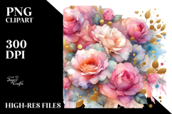 Colorful Pink Roses Watercolor Abstract PNG Product Image 2