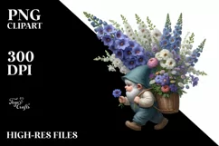Detailed Gnome with Delphinium Bouquet Sublimation Clipart Product Image 3