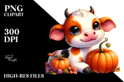 Baby Halloween Cow with Pumpkin PNG Product Image 2