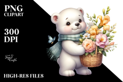 baby Polar Bear with Flowers | Watercolor Clipart Product Image 2