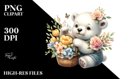 baby Polar Bear with Flowers | Watercolor Clipart Product Image 2