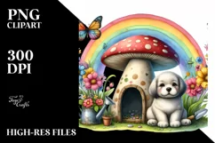 Dog House, Large Mushroom, Striking Rainbow | Clipart Product Image 1