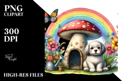 Dog House, Large Mushroom, Striking Rainbow | Clipart Product Image 2