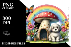 Dog House, Large Mushroom, Striking Rainbow | Clipart Product Image 2
