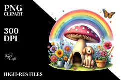 Dog House, Large Mushroom, Striking Rainbow | Clipart Product Image 1
