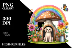 Dog House, Large Mushroom, Striking Rainbow | Clipart Product Image 2