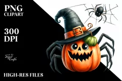 Funny Halloween Spider Watercolor Clipart Product Image 1
