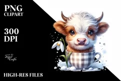 Cute Baby Highland Cow Snowdrop Cup | Sublimation Clipart Product Image 1