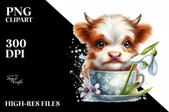 Cute Baby Highland Cow Snowdrop Cup | Sublimation Clipart Product Image 1