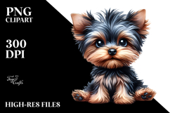Watercolor Yorkshire Terrier Sitting Funny Haircut Clipart Product Image 2