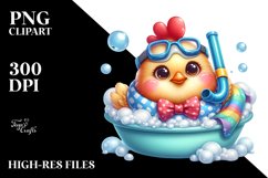 Colorful Baby Rooster in Snorkel Bubble Bath PNG Product Image 2