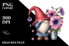 Adorable GNOME with Petunia Floral Ornament, PNG Product Image 2