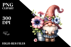 Cute GNOME with Lobelia Floral PNG Product Image 2