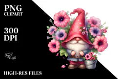 Cute Gnome with Begonia, PNG Product Image 2