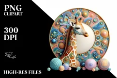 Colorful 3D Round Ornament With Giraffe PNG Product Image 2
