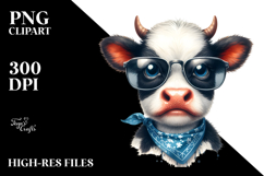 Funny Baby Cow with Funny Sunglasses PNG Product Image 2