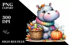 Colorful Baby Hippo Sitting Watercolor Style Product Image 1