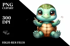 Funny Cute Baby Turtle Sitting Watercolor Style Product Image 3