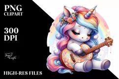 colorful Unicorn with Guitar PNG Product Image 3