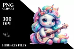 colorful Unicorn with Guitar PNG Product Image 3