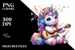 colorful Unicorn with Guitar PNG Product Image 1