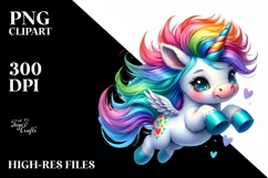 Watercolor Vibrant Unicorn Jumping PNG Product Image 3