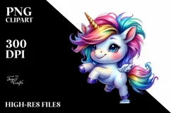 Watercolor Vibrant Unicorn Jumping PNG Product Image 3