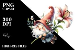 Cute Floating Gnome with Large Lily PNG Product Image 2