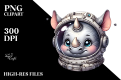 Cute Baby Rhino Astronaut PNG Product Image 2