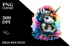 colorful Unicorn with Knight's Armor PNG Product Image 1