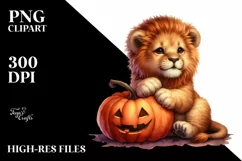 Cute Baby Lion Holding Halloween Pumpkin Product Image 3