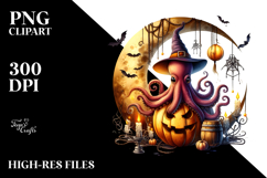 Octopus Dressed for Halloween on Half Moon PNG Product Image 2