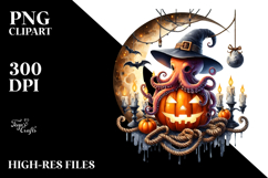 Halloween Octopus on Moon, High-Res PNG Product Image 2