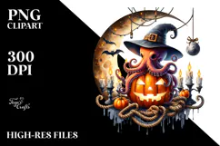 Halloween Octopus on Moon, High-Res PNG Product Image 2