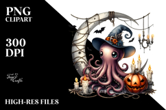 Halloween Octopus on Moon, High-Res PNG Product Image 2