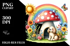 Dog House, Large Mushroom, Striking Rainbow | Clipart Product Image 3