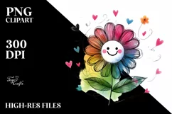 Colorful Digital Flower with Hearts, PNG Product Image 2