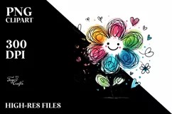 Colorful Digital Flower with Hearts, PNG Product Image 2