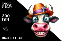 Cow Crazy Funny Cow Portrait with Big Eyes | Summer Clipart Product Image 3