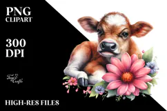 Sleeping Baby Cow on Flower, High-Quality PNG Product Image 2
