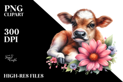 Sleeping Baby Cow on Flower, High-Quality PNG Product Image 2