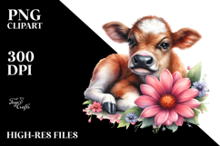 Baby Cow Sleeping on Flower PNG Product Image 2