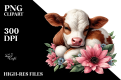 Digital Baby Cow Sleeping on Flower, Transparent PNG Product Image 2