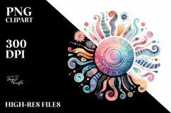 Whimsical Colorful Pastel Sun Sublimation Clipart Product Image 1