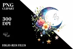 Vibrant Whimsical Moon Flowers Stars | Sublimation Clipart Product Image 1
