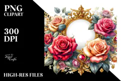 Gold Insertions Red Roses Watercolor PNG Product Image 2