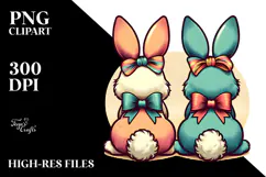 Colorful Retro Bunny with Vintage Bow PNG Product Image 2