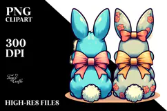 Colorful Retro Bunny with Vintage Bow PNG Product Image 2